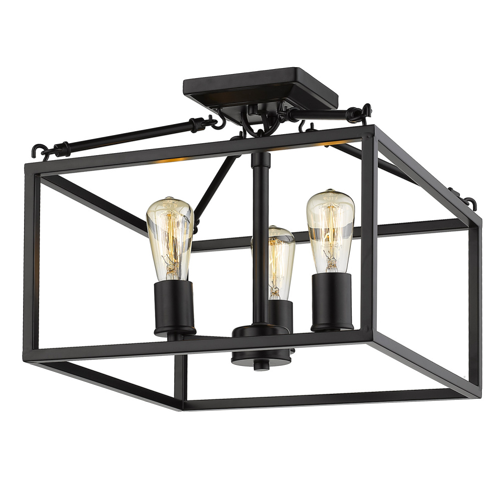 Golden Lighting Wesson 3-light Semi-Flush Mount in Matte Black